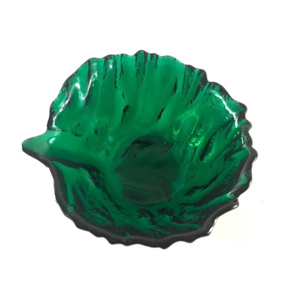 Vintage Blenko Cabbage Leaf Glass Bowl Emerald Green Candy Dish Art Sticker 6" - Picture 2 of 5